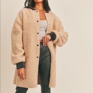 Sage The Label Not From Around Faux Leather Teddy Coat Size Small